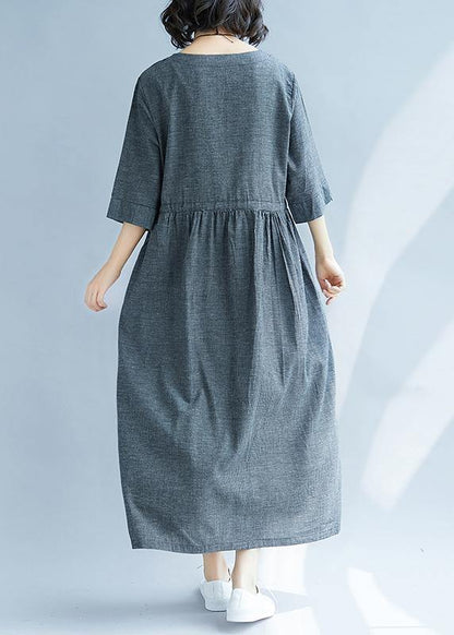 V Neck Cotton Quilting Clothes Runway Gray Dress Sundress