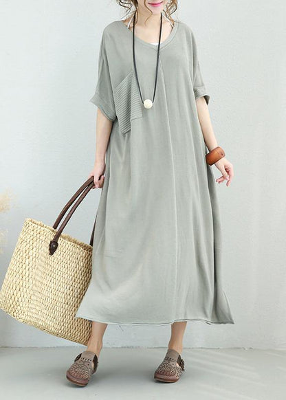 V Neck Linen Dress Shirts Light Gray Dress Side Open Summer