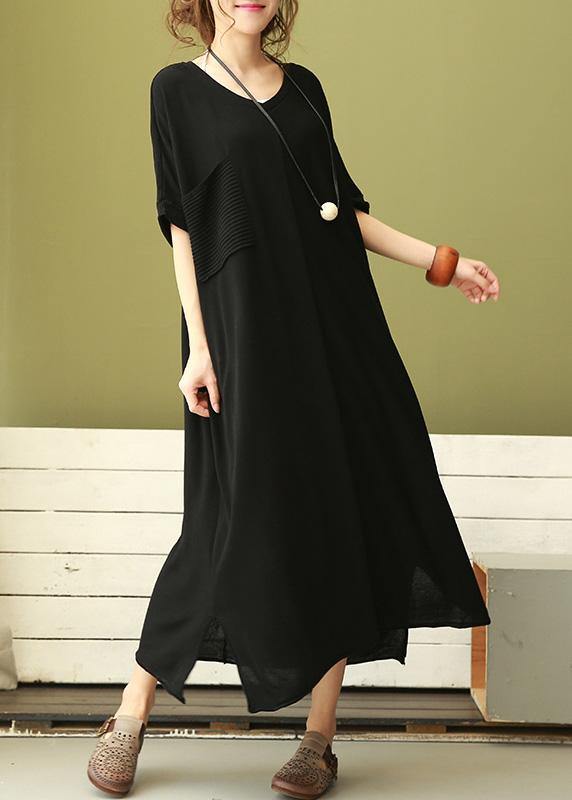 V Neck Linen Dress Shirts Light Gray Dress Side Open Summer