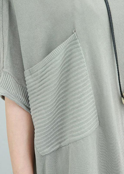 V Neck Linen Dress Shirts Light Gray Dress Side Open Summer