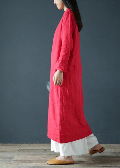 V Neck Long Sleeve Tunics Outfits Red Maxi Dress