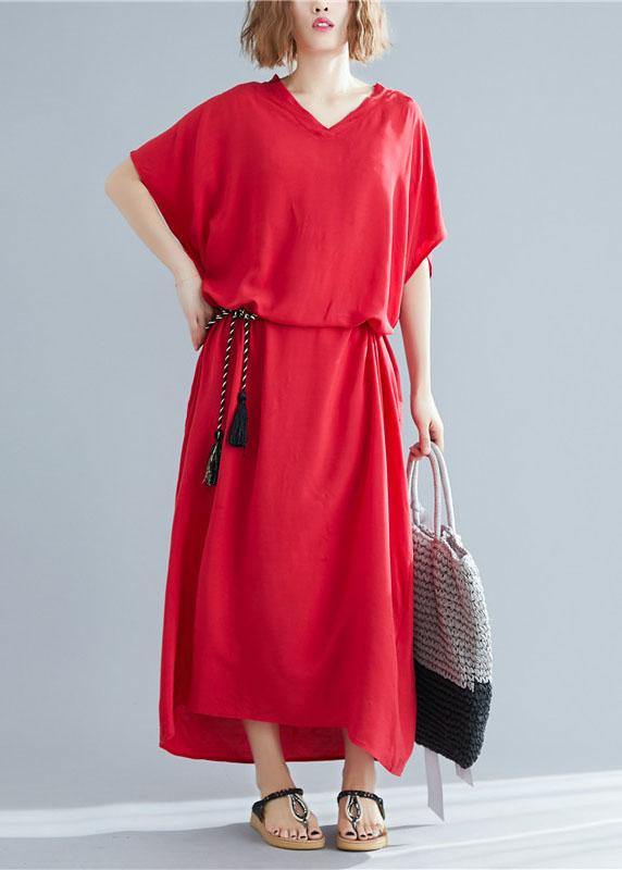 V Neck Pockets Cotton Linen Summer Soft Surroundings Work Red Dress