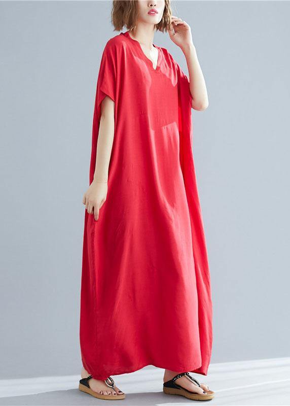 V Neck Pockets Cotton Linen Summer Soft Surroundings Work Red Dress