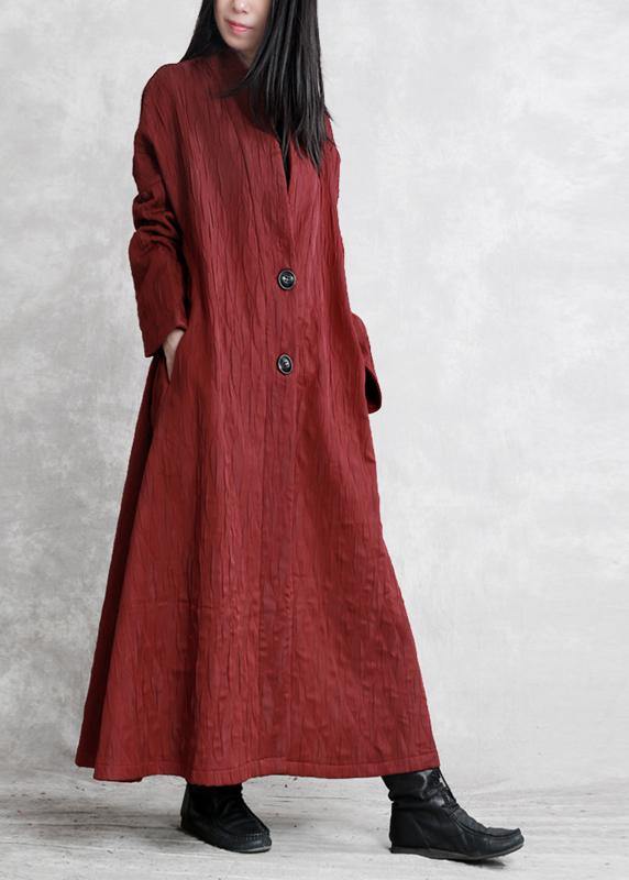 V Neck Pockets Fine Fall Clothes Red Art Outwear