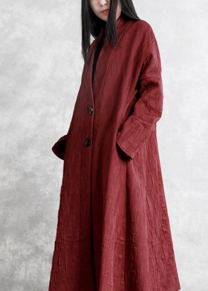 V Neck Pockets Fine Fall Clothes Red Art Outwear