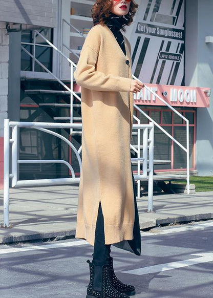 V Neck Side Open Sweater Outfits Classy Khaki Hipster Sweater Dress