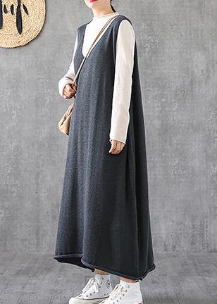 V Neck Sleeveless Tunics Fabrics Gray Long Dresses Spring