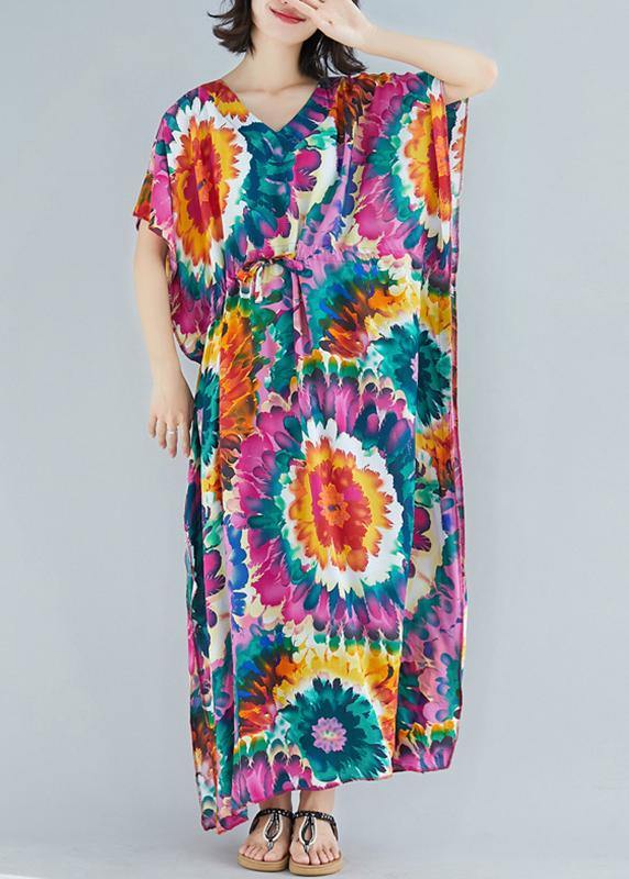 V Neck Tie Waist Cotton Ideas Purple Print Dress Summer