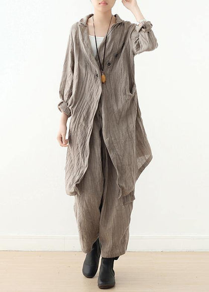 V Neck Cinched Trench Coat Khaki Baggy Outwear Fall