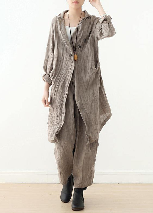 V Neck Cinched Trench Coat Khaki Baggy Outwear Fall