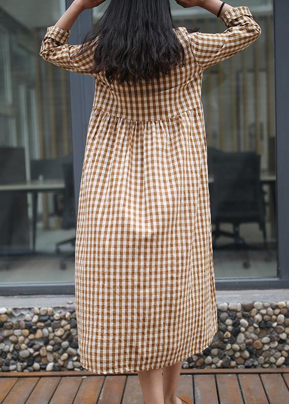 V Neck Cinched Dresses Work Yellow Plad Loose Dresses