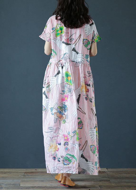 V Neck Cinched Linen Robes Ideas Pink Print Dress