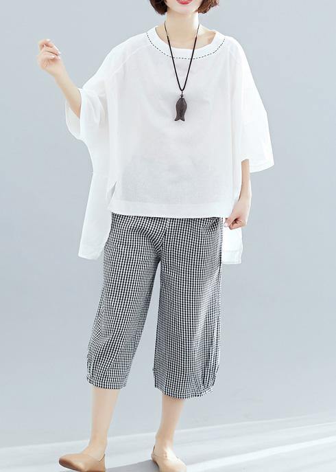 White Cotton Crane Tops Low High Design Oversized Summer Shirt