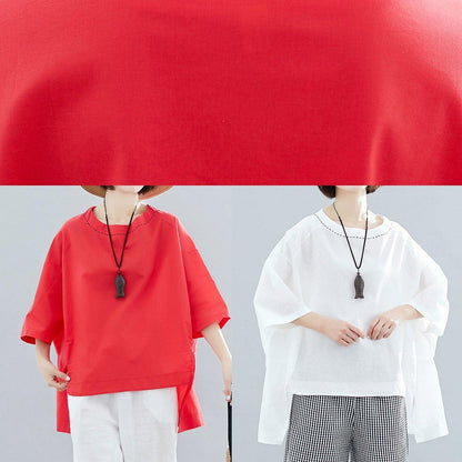 White Cotton Crane Tops Low High Design Oversized Summer Shirt