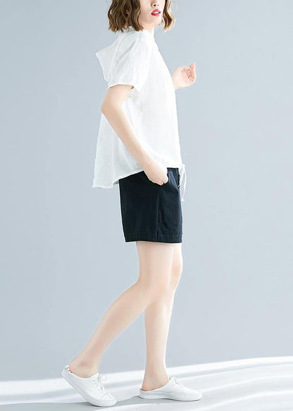 White Cotton Linen Tunic Top Fine Outfits Hooded Daily Summer Shirts