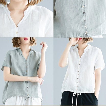 White Cotton Linen Tunic Top Fine Outfits Hooded Daily Summer Shirts