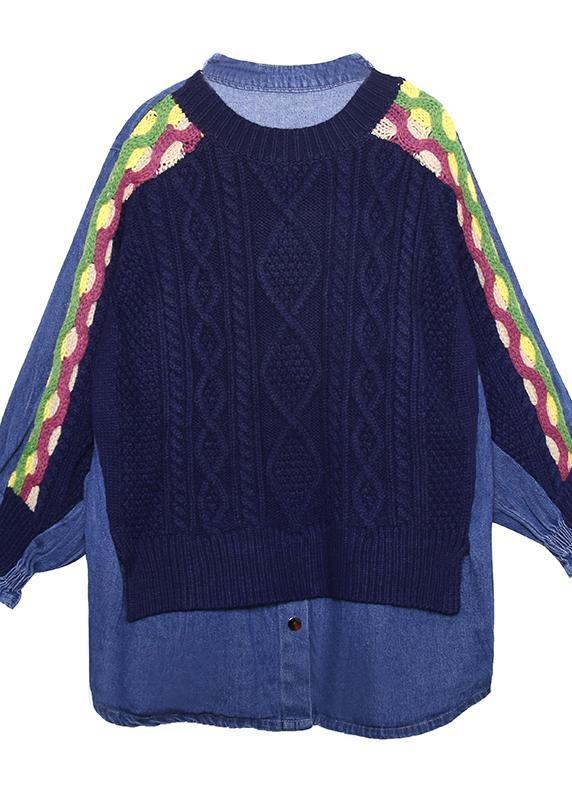 White Knitted Pullover Clothing Knitted Blouse Patchwork False Two Pieces Tops