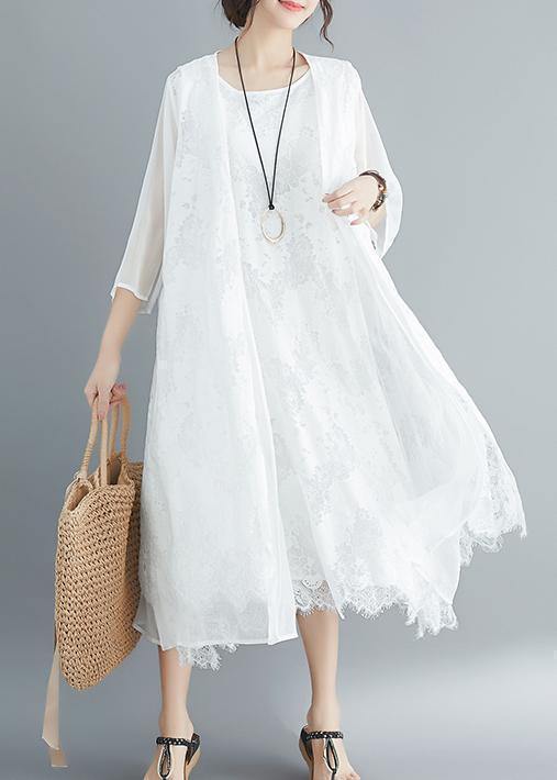 White Lace Robes Sleeveless a Line Summer Dresses