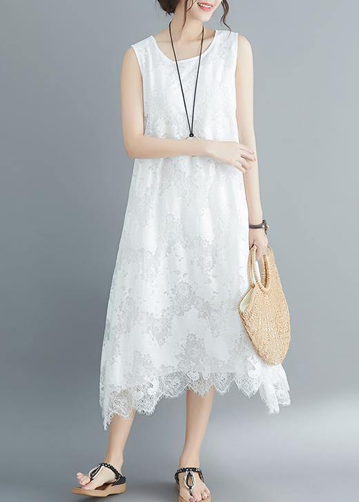 White Lace Robes Sleeveless a Line Summer Dresses