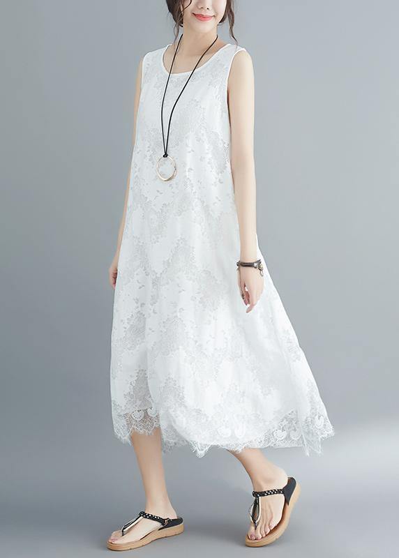White Lace Robes Sleeveless a Line Summer Dresses