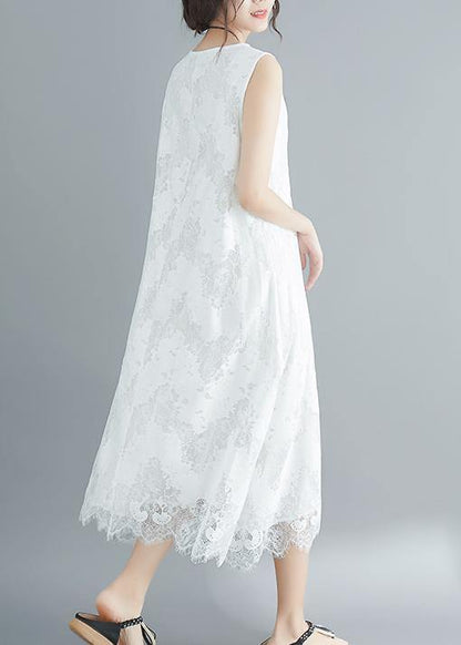 White Lace Robes Sleeveless a Line Summer Dresses
