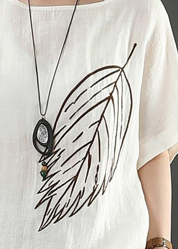 White Linen Tops O Neck Baggy Summer Blouse