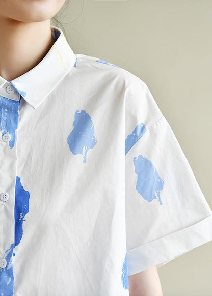 White Print Wardrobes Lapel Button Down Summer Tops