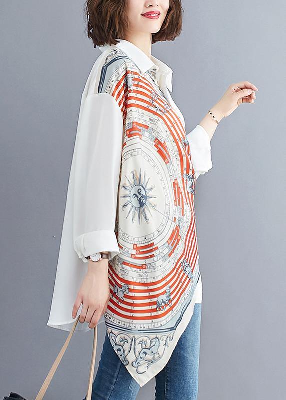 White Prints Blended Box Top Asymmetric Baggy Summer Blouses
