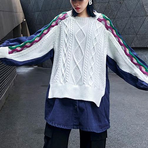 White Top O Neck Patchwork Oversized Shirts