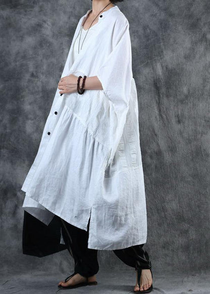 White Fine Crane Coats Work Outfits Low High Design Stand Collar Coats