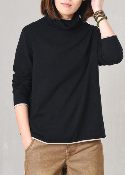 Wild Knitted Pullover Loose Fitting Black Sweaters High Neck