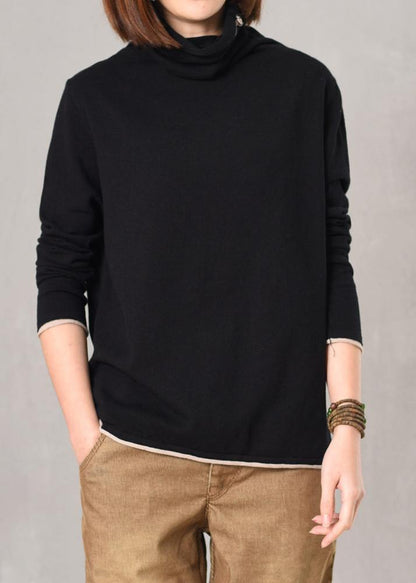 Wild Knitted Pullover Loose Fitting Black Sweaters High Neck