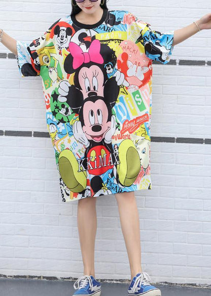 Yellow Cotton Wardrobes Cartoon Print Knee Summer Dresses
