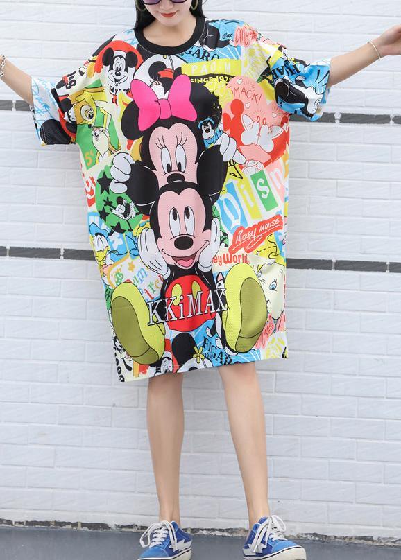 Yellow Cotton Wardrobes Cartoon Print Knee Summer Dresses
