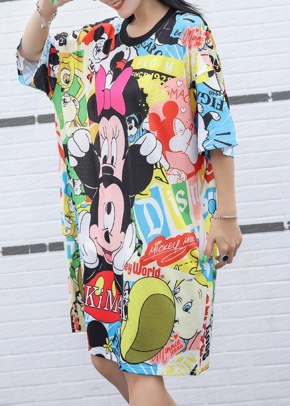 Yellow Cotton Wardrobes Cartoon Print Knee Summer Dresses