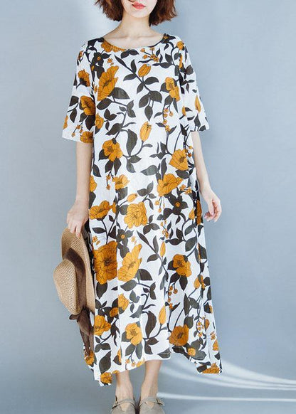Yellow Cotton Robes Prints a Line Summer Dresses