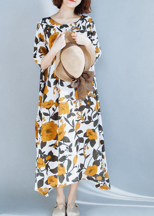 Yellow Cotton Robes Prints a Line Summer Dresses