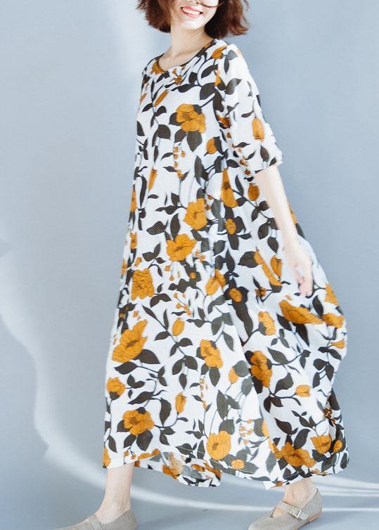 Yellow Cotton Robes Prints a Line Summer Dresses