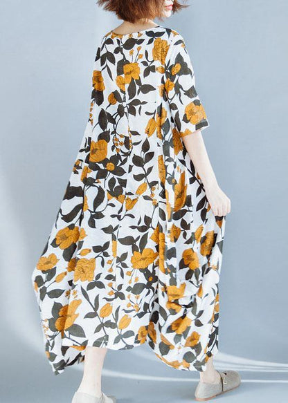 Yellow Cotton Robes Prints a Line Summer Dresses