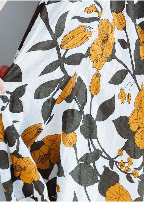 Yellow Cotton Robes Prints a Line Summer Dresses