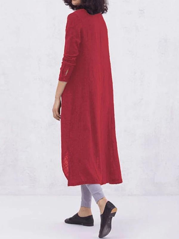 Yellow Cotton Clothes Lapel Button Loose Spring Dresses