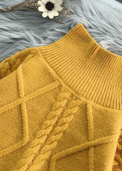 Yellow Crane Tops High Neck Thick Fall Knitwear