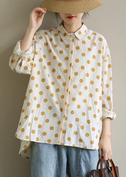 Yellow Dotted Clothes Lapel Low High Design Knee Blouses