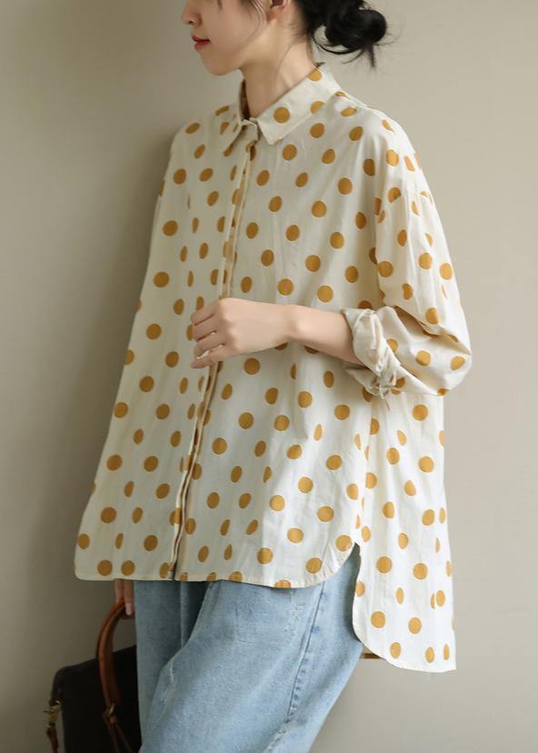 Yellow Dotted Clothes Lapel Low High Design Knee Blouses