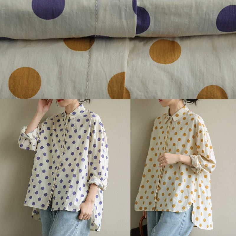 Yellow Dotted Clothes Lapel Low High Design Knee Blouses