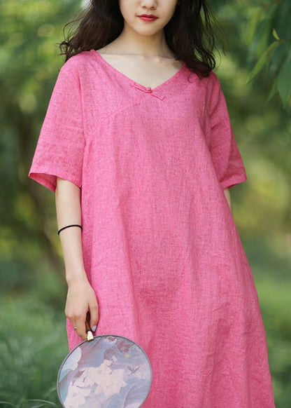 Yellow Linen Cotton Robes V Neck Side Open Art Summer Dress
