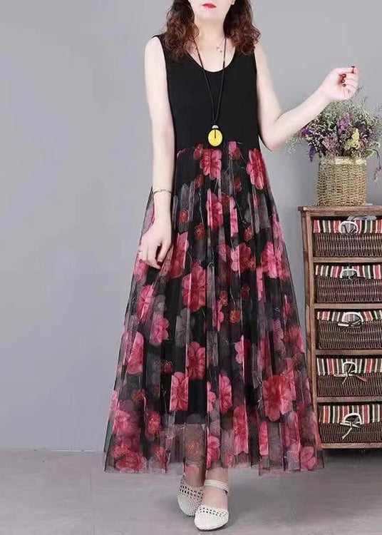 Black Print Patchwork Lace Summer Party Dress