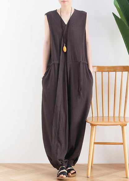 Spring and Summer New Drawstring Waist Gray Jumpsuit Wide-leg Pants