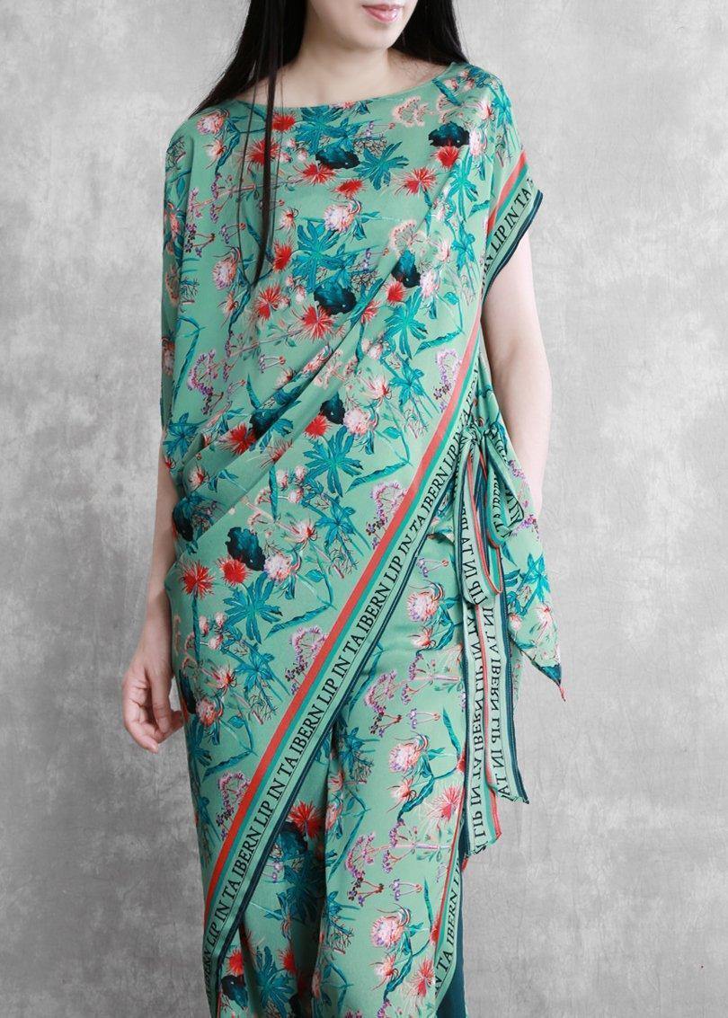 Summer National Style Green Print Suit Irregular Two-piece