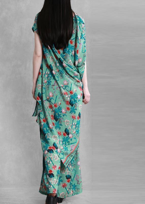 Summer National Style Green Print Suit Irregular Two-piece